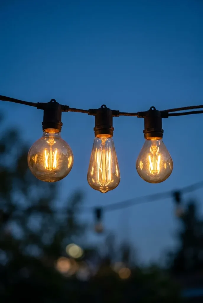 Outdoor string light bulb styles globe Edison and teardrop compared