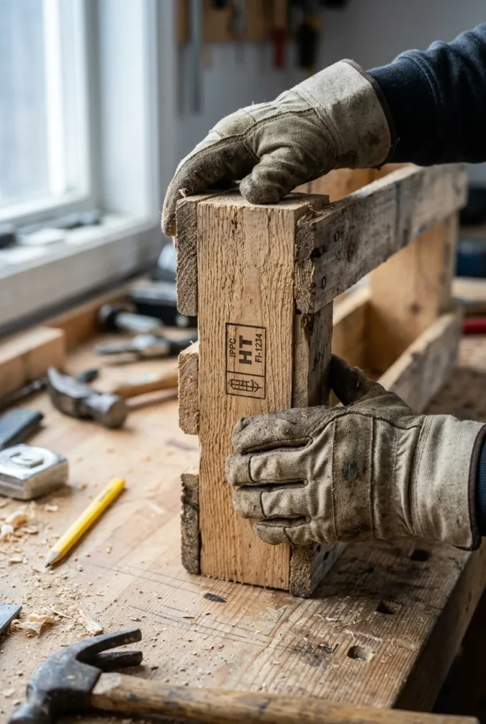 checking pallet HT stamp before building safe pallet outdoor furniture