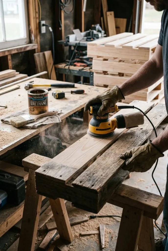 sanding and sealing pallet wood using the seal and stack method