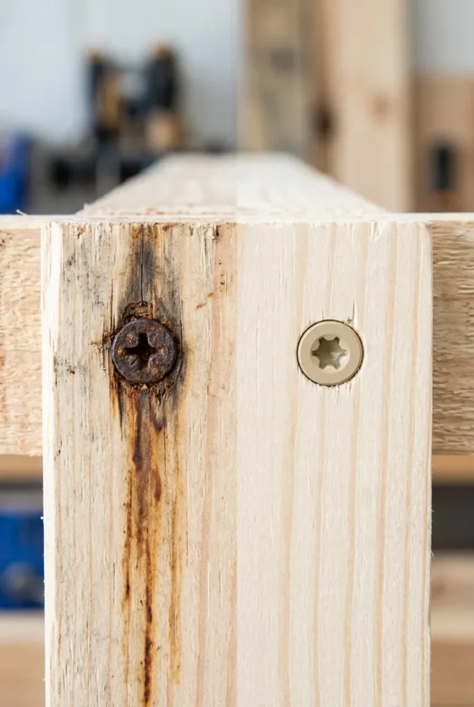 rusted vs exterior screw mistake when building pallet outdoor furniture