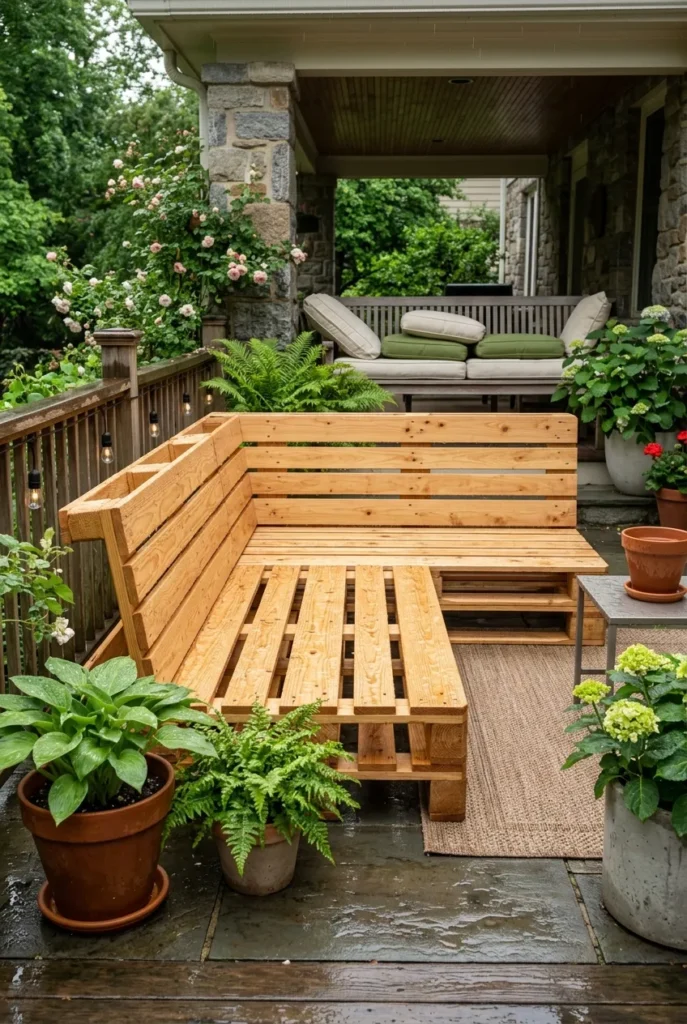 sealed pallet outdoor furniture beading water after rain showing durability