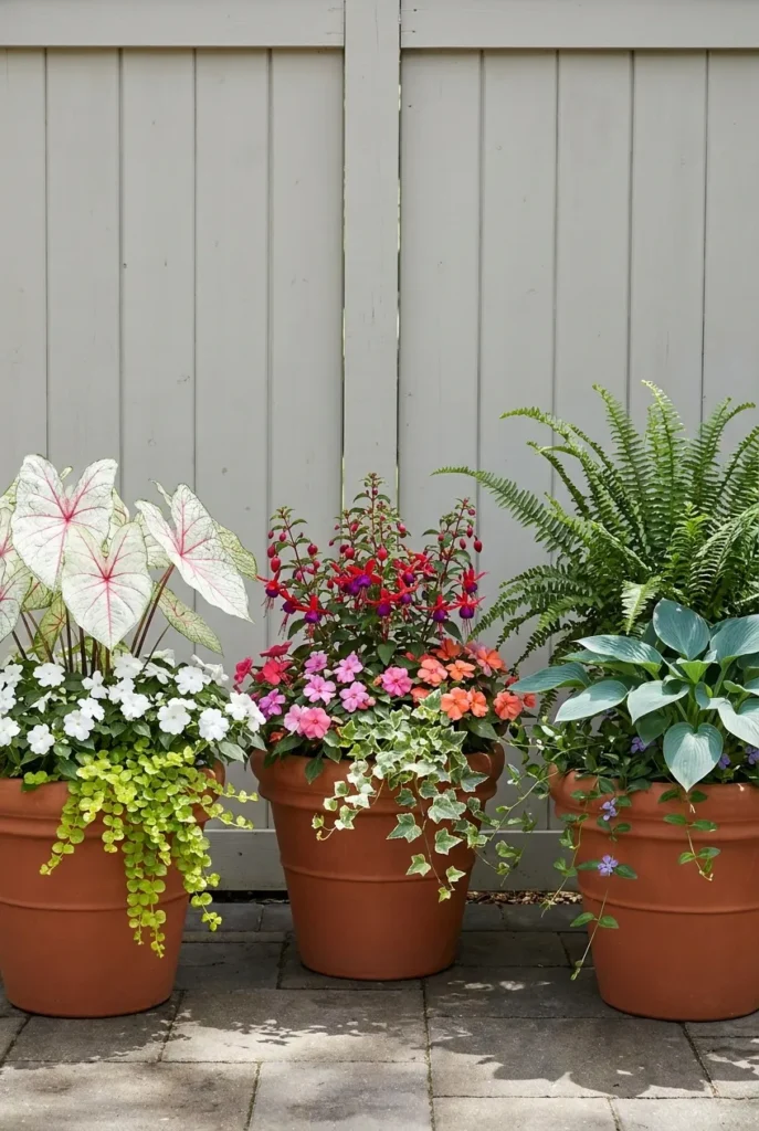 Three shade container combos showing thriller filler spiller layering