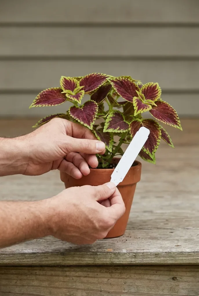 Checking a plant tag for a shade container garden light-level match