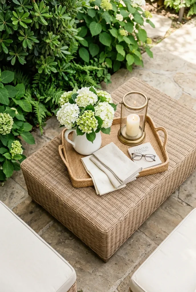 Wicker patio furniture ideas styled for the resort look for less with lantern and blooms
