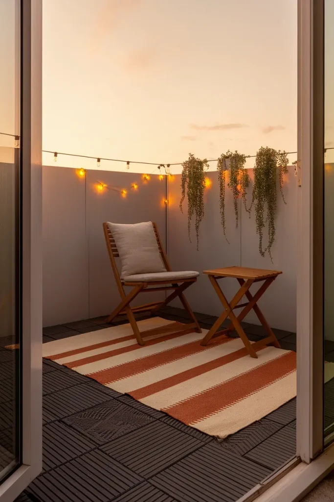 Balcony aesthetic three band layout showing floor, seating, and overhead light layers