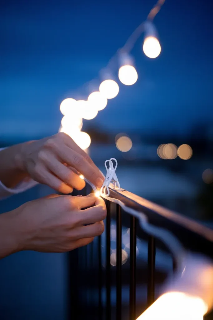 Balcony lighting ideas hanging string lights on a railing with no drill outdoor clips