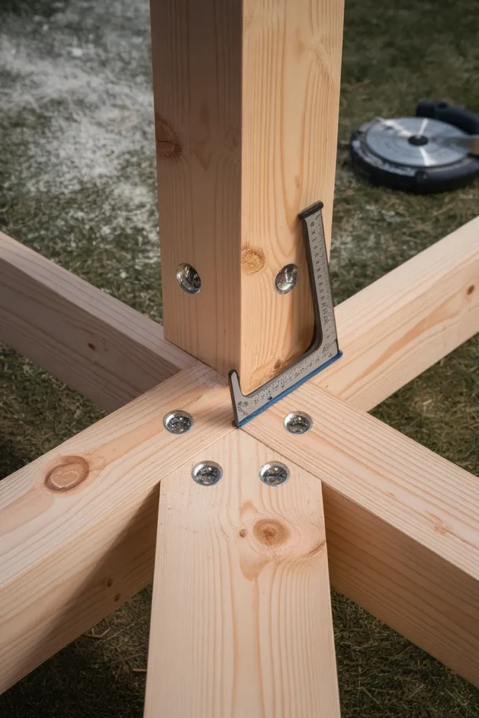 Building raised garden bed corners with a cedar 4x4 post and countersunk screws