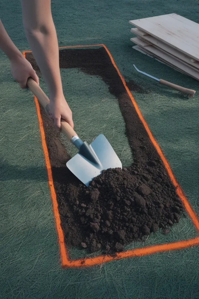 Cut and fill leveling for raised garden beds on a slope using native soil
