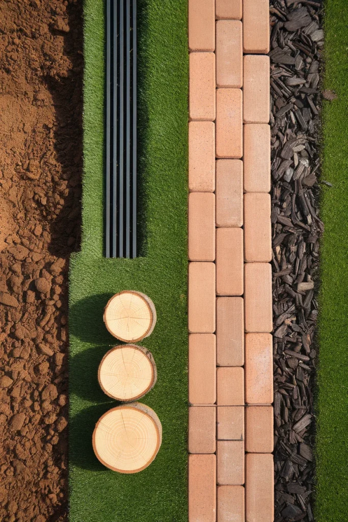 Garden edging ideas compared trench, steel strip, brick pavers, and log rounds