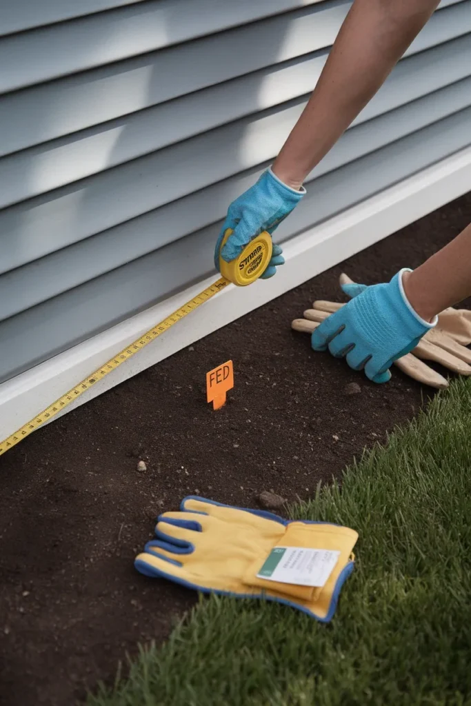 Garden ideas front of house measuring bed depth from siding before planting