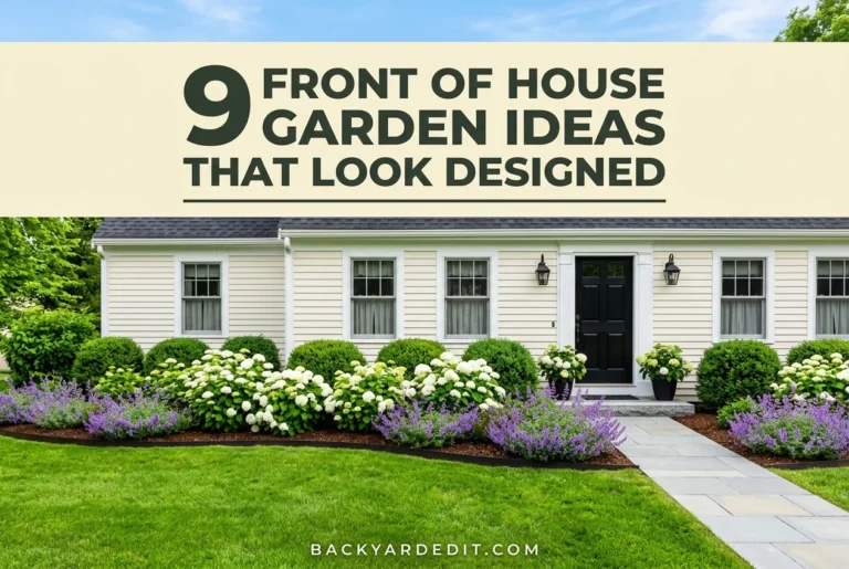 Garden ideas front of house pin with layered boxwood, hydrangea and catmint bed