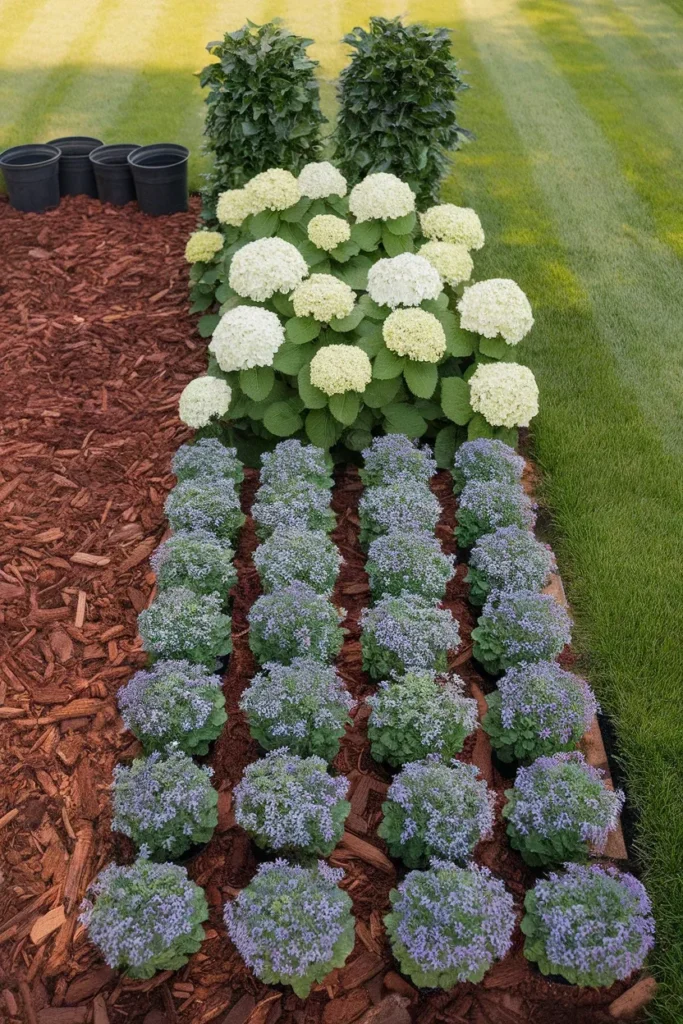 Garden ideas front of house using the 5-3-1 layered planting formula