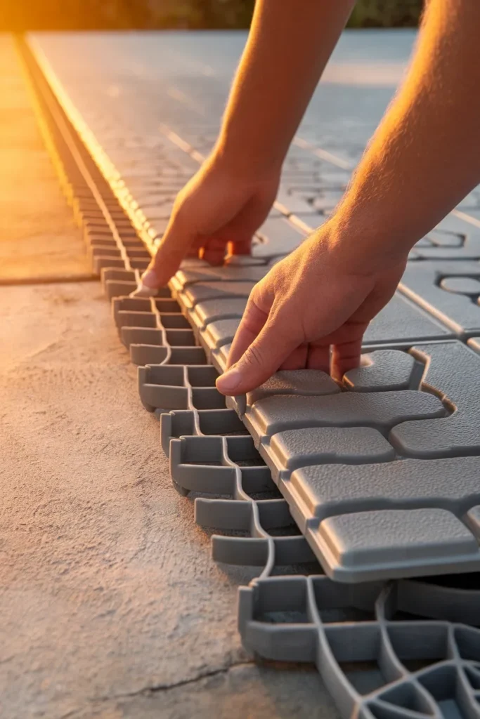 Installing interlocking deck tiles over concrete for a renter friendly backyard makeover