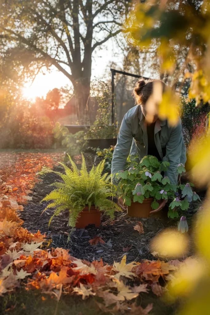 Shade garden ideas for fall planting setting ferns and hellebore into a bed