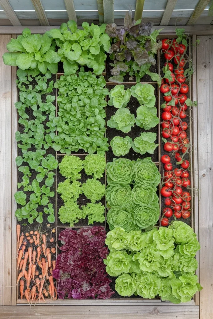 Small backyard garden design square foot layout in a 4 by 8 raised bed