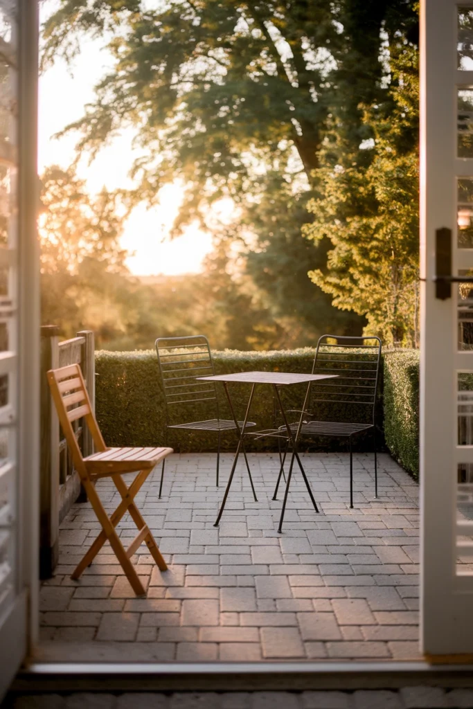 Small backyard patio furniture with visible legs to keep the floor open and airy