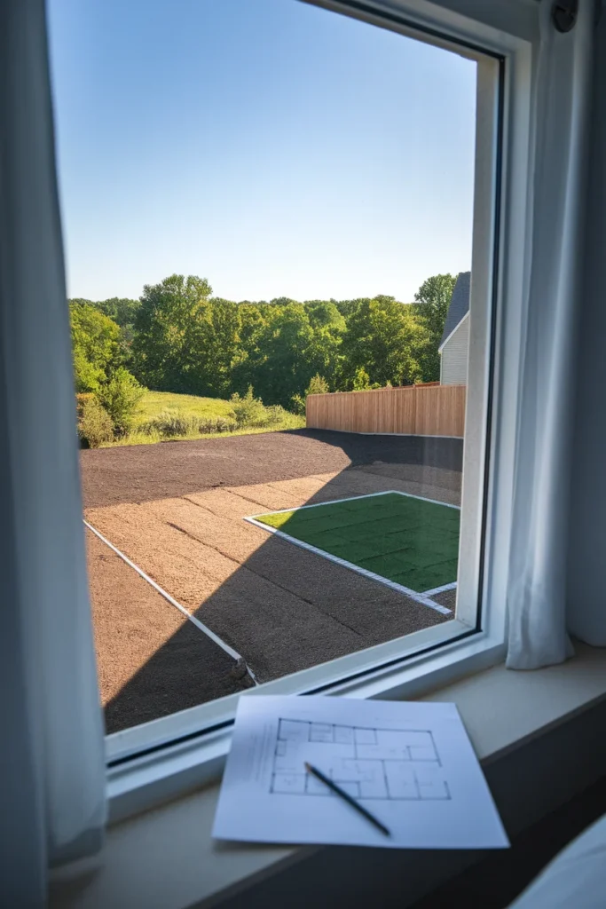 Sun mapping a new build garden from an upstairs window showing afternoon shade lines