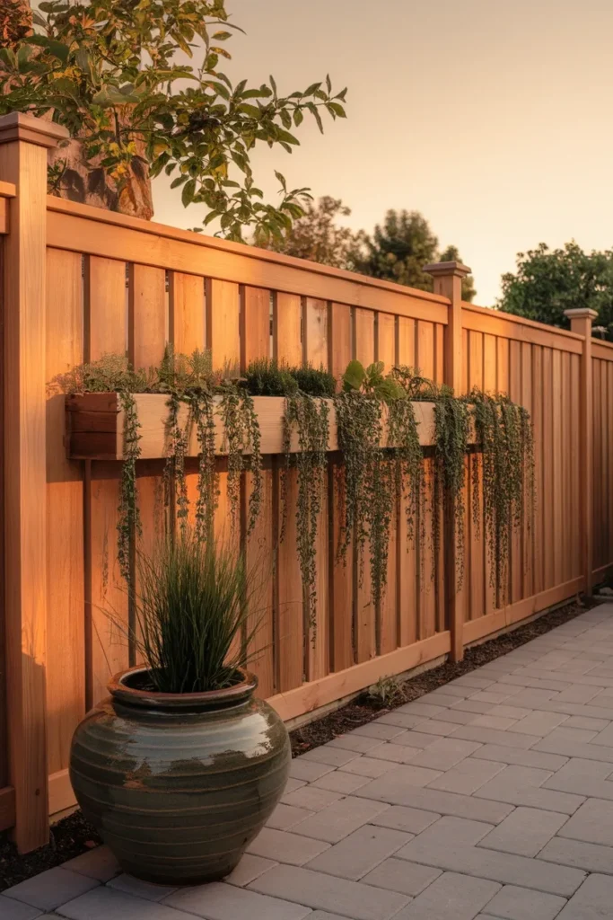 Vertical garden on a fence keeps small backyard patio floor space open