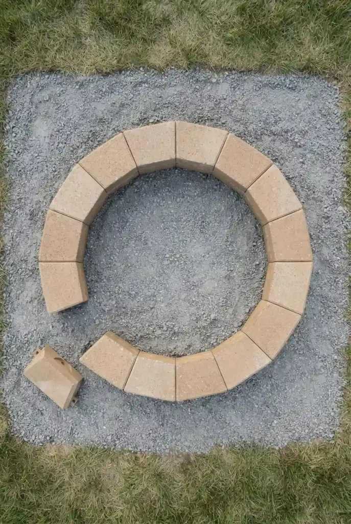 Fire pit block count: first course of wall block dry fit into a circle