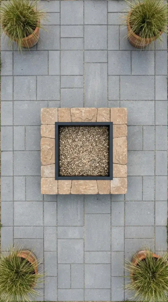 Small 36-inch paver fire pit in a gravel seating area, sized for two chairs pulled close